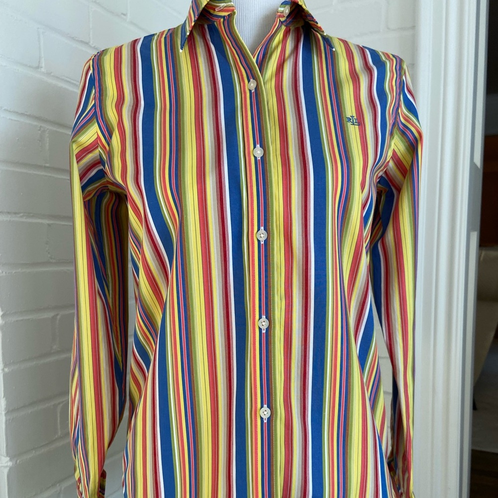 Classic Womens Ralph Lauren Colorful Striped Blouse Size XS